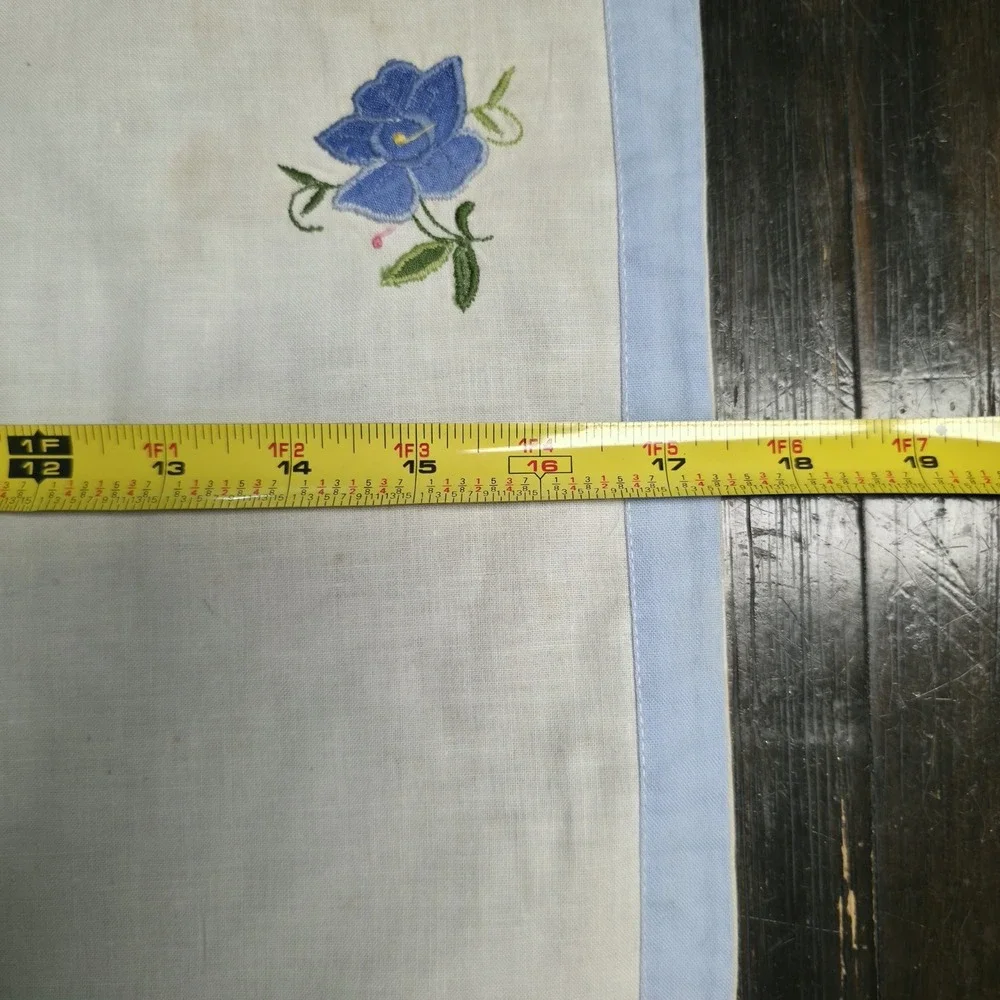 MCM Hand Embroidered Blue Rose Placemats Cotton Linen Table Linens Set of 7